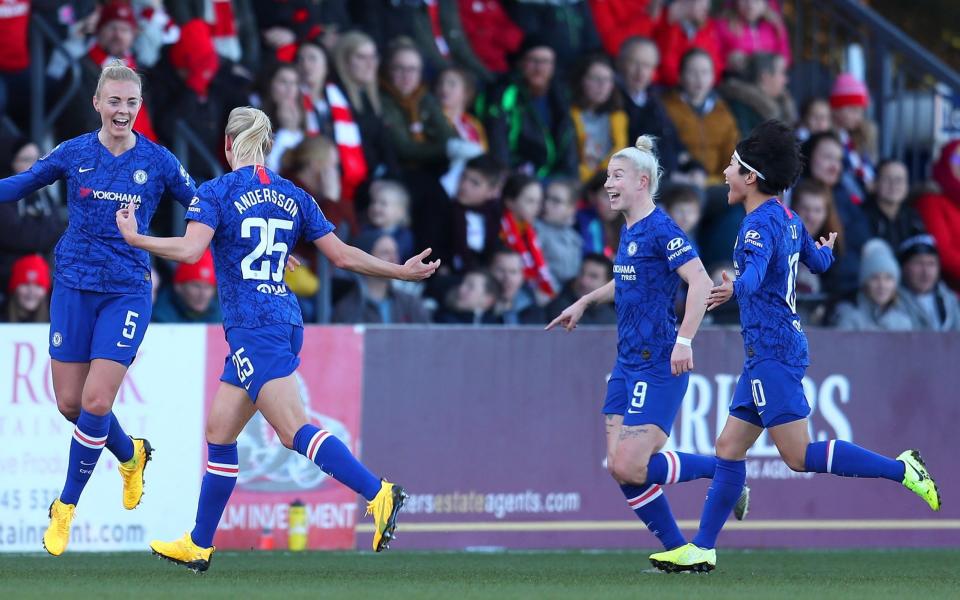 Sophie Ingle of celebrates with Jonna Andersson after scoring her team's third goal  - Getty Images Europe