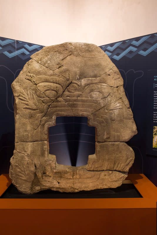 The Olmec bas-relief Monument 9 of Chalcatzingo is pictured at the Museo Regional de los Pueblos de Morelos