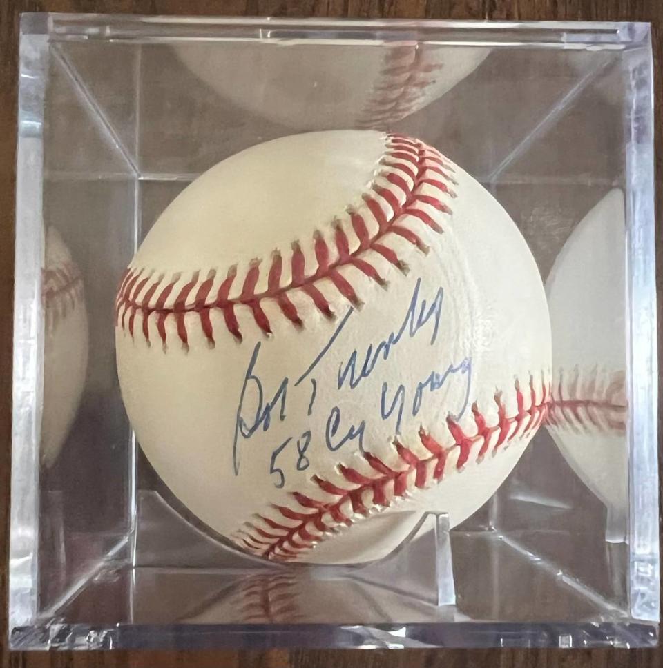 A baseball autographed by metro-east native “Bullet” Bob Turley.