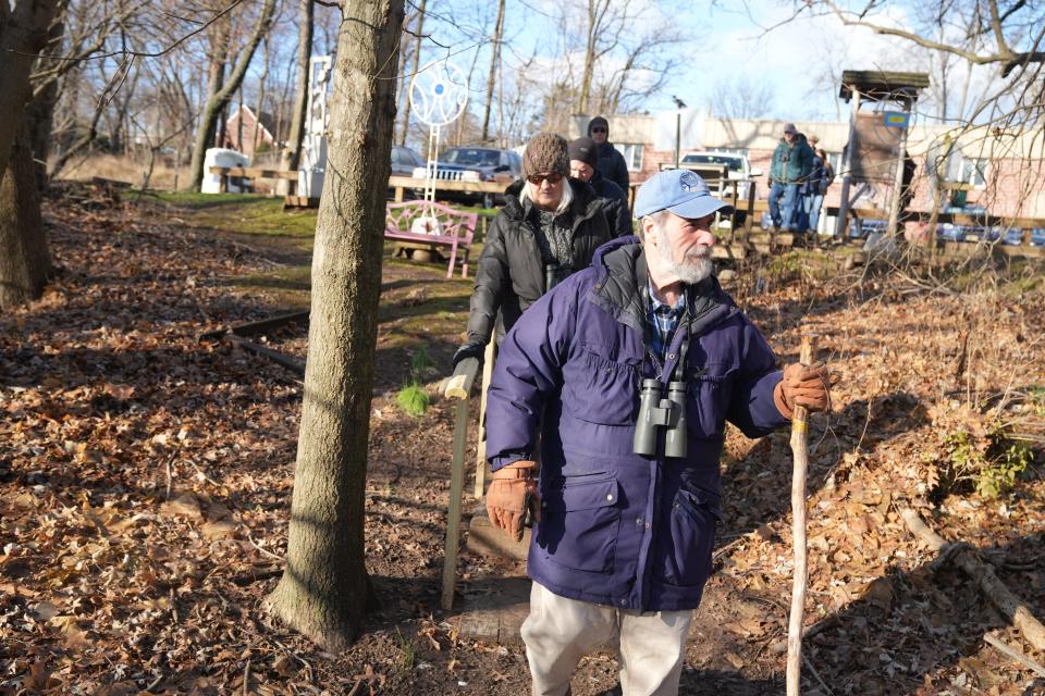 Bergen County Audubon Society President Don Torino leads a group of birders on a hike in December.