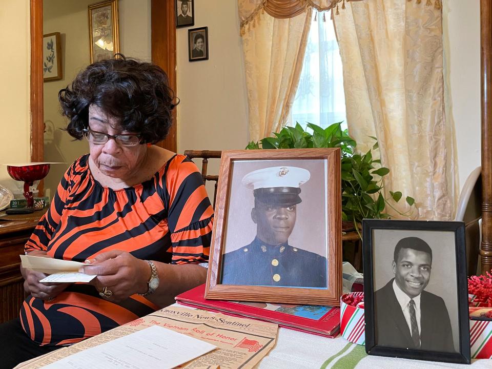 Edith Fleet reads a letter this spring at her Knoxville home from her younger brother David Whitman, who wrote to her while in Marine basic training. Whitman, an East High graduate, was killed in the Vietnam War on Feb. 27, 1969.