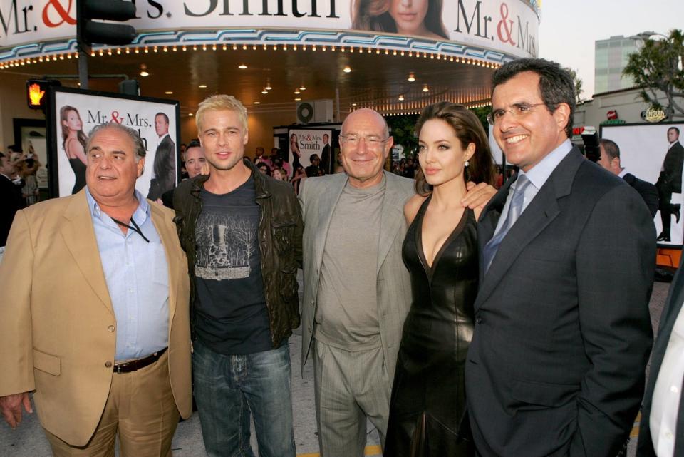 Brad Pitt and Angelina Jolie with studio executives at the premiere of Mr & Mrs Smith in June 2005 (Getty Images)