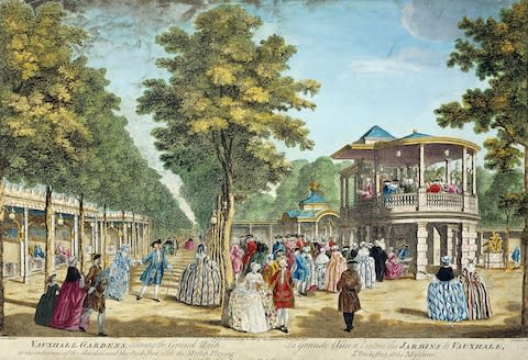 Revellers at the Vauxhall Pleasure Garden in the 18th century - Credit: Getty