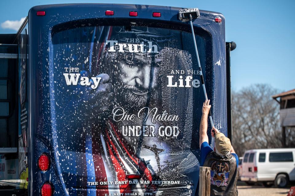 At the end of a convoy billed as "Take Our Border Back" in February near Quemado, Texas, signs of Christianity overlapped heavily with politics.