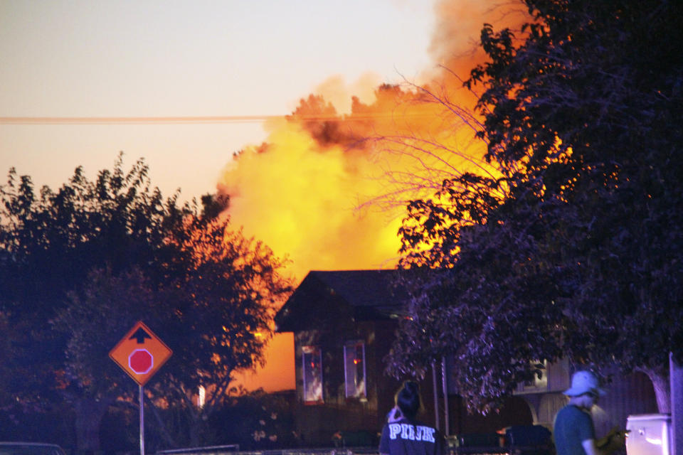 Photo of a fire breaking out at the Casa Corona restaurant following an earthquake in Ridgecrest, California.