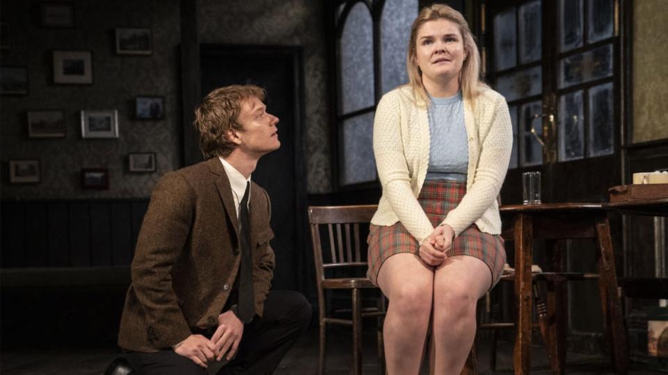 <div class="inline-image__caption"><p>(l to r) Alfie Allen (Mooney), Gaby French (Shirley) in “Hangmen.”</p></div> <div class="inline-image__credit">Joan Marcus</div>