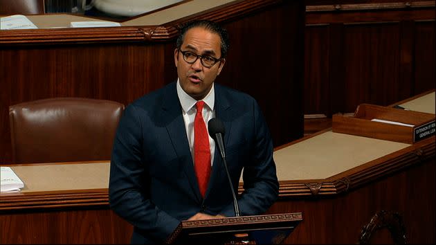 Rep. Will Hurd (R-Texas) speaks on the House floor as the House of Representatives debates the articles of impeachment against then-President Donald Trump at the Capitol in Washington, on Dec. 18, 2019. 