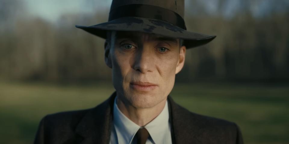 Cillian Murphy as Robert J. Oppenheimer wearing a hat in "Oppenheimer."