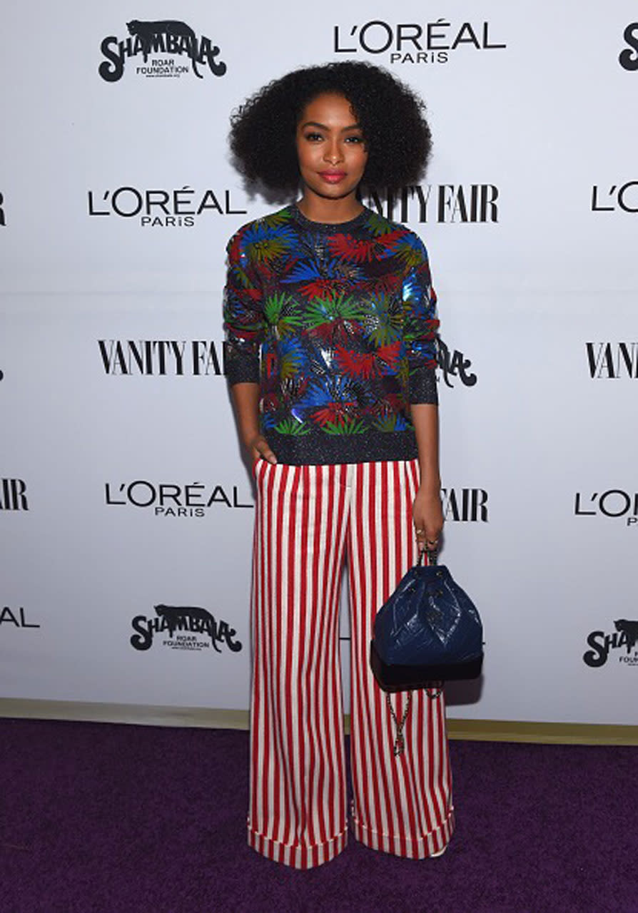 <p>Yara Shahidi holding the Gabrielle Backpack.<br> (Photo: Jeff Thibodeau) </p>