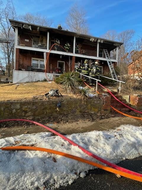 Firefighters respond to a fire at a multi-family dwelling on Boonton Avenue in Boonton j/anuary 25, 2022.