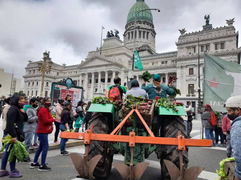 Por 48 horas, la Unión de Trabajadores y Trabajadoras de la Tierra (UTT) realiza un acampe por 48 horas frente al Congreso para exigir que se trate en el recinto el proyecto de ley de acceso a la tierra