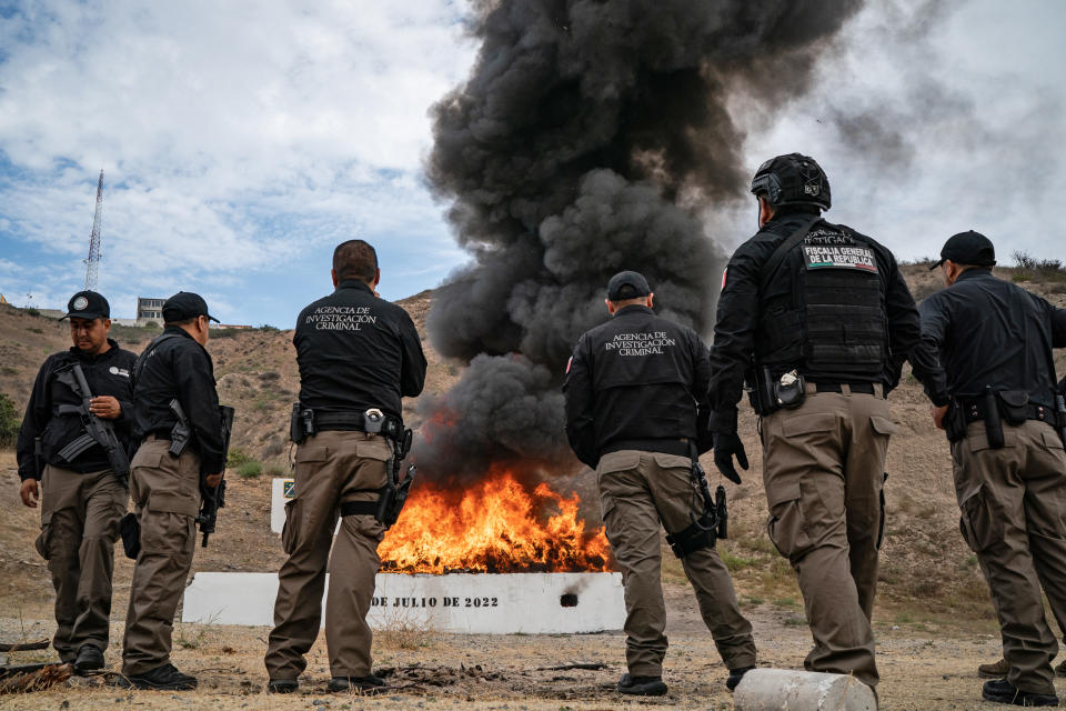 Mexican officials burning drugs (Salwan Georges / The Washington Post via Getty Images file)