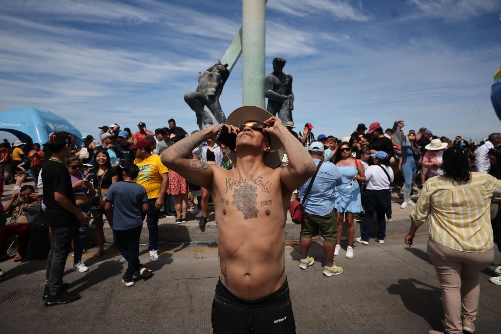 The Moon begins to eclipse the Sun on 8 April, 2024 in Fort Worth, Texas (Getty Images)