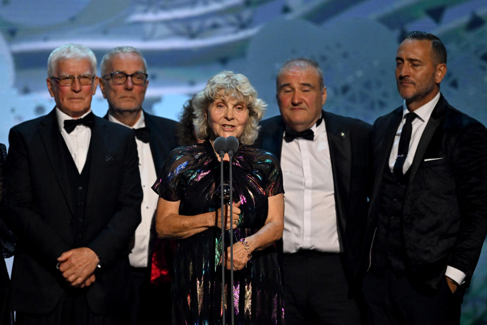 Jo Hamilton accepts the Impact Award for “Mr Bates vs The Post Office. (Getty)