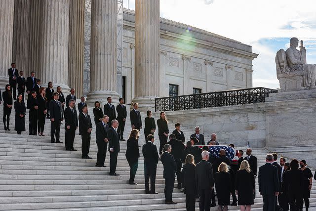 <p>Valerie Plesch/Bloomberg via Getty</p> Pallbearers carry the casket of late Supreme Court Justice Sandra Day O'Connor outside the US Supreme Court in Washington, DC, US, on Monday, Dec. 18, 2023.