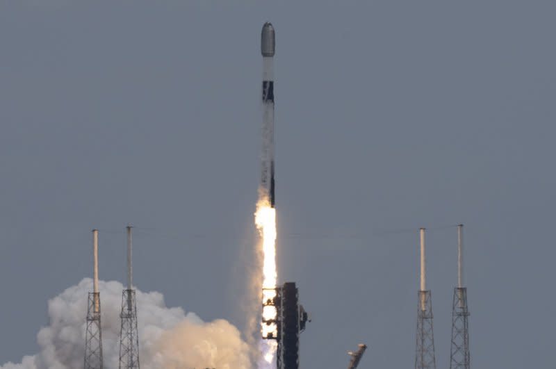 A SpaceX Falcon 9 rocket launches 22 Starlink satellites from Launch Complex 40 at the Cape Canaveral Space Force Station, Fla., on Sunday. Photo by Joe Marino/UPI