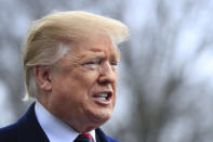 President Donald Trump speak to reporters before leaving the White House in Washington, Saturday, Jan. 19, 2019. (AP Photo/Manuel Balce Ceneta)