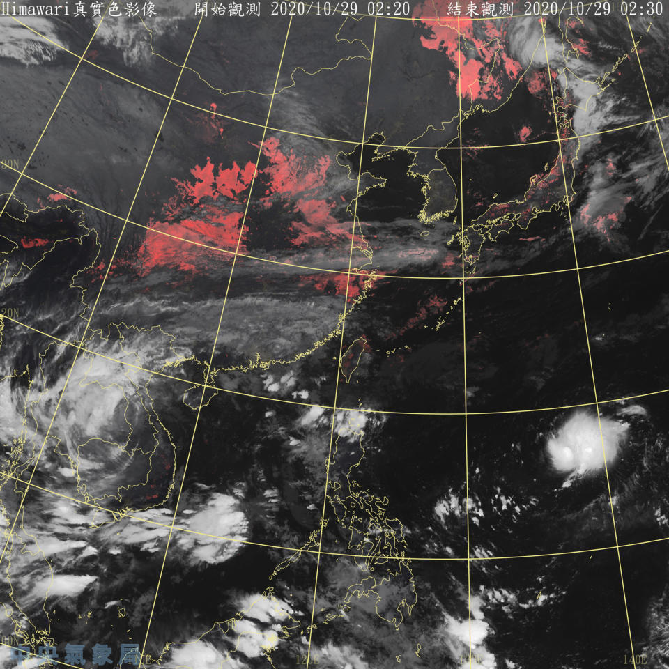 氣象局指出，東北風增強，北台灣雲量開始增多、降雨機率提升，第19號颱風「天鵝」也即將生成。   圖：中央氣象局/提供