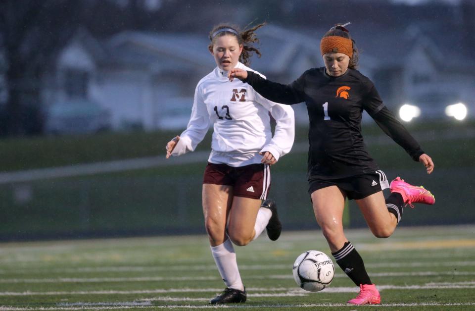 Solon’s Rose McAtee (1) has dedicated her time to both farm life and soccer. McAtee has become a difference-maker for Solon girls soccer.