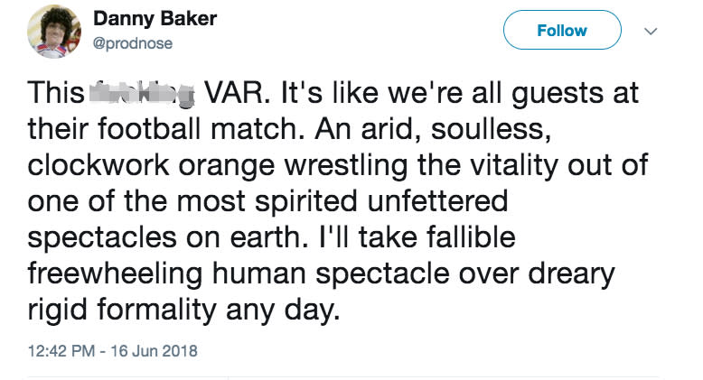 Danny Baker gives his no-nonsense verdict on VAR. (Twitter/Danny Baker)