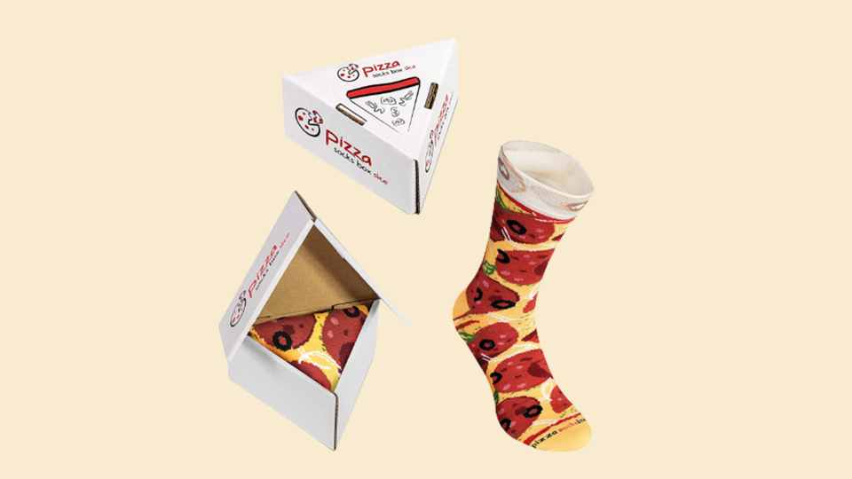 Best white elephant gifts: Rainbow Socks Pizza Box Socks