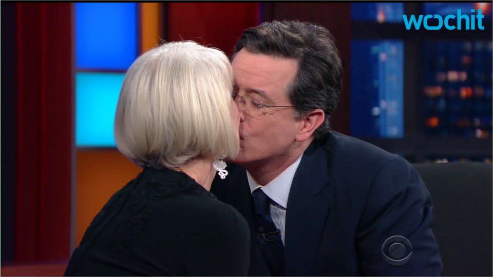 Helen Mirren Kisses Stephen Colbert on the Lips