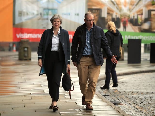 Prime Minister Theresa May and her husband Philip arrive at the Conservative Party conference in Manchester