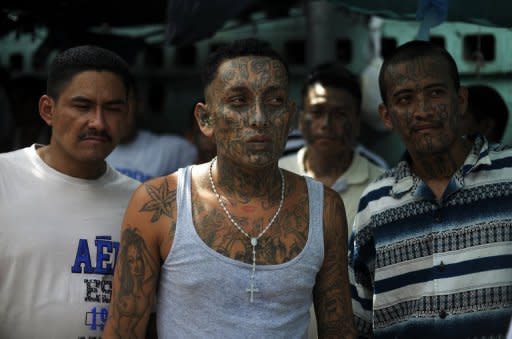 Miembros de la pandilla Mara 18 en la cárcel de Quezaltepeque, en el barrio de Quezaltepeque, 25 km al oeste de San Salvador