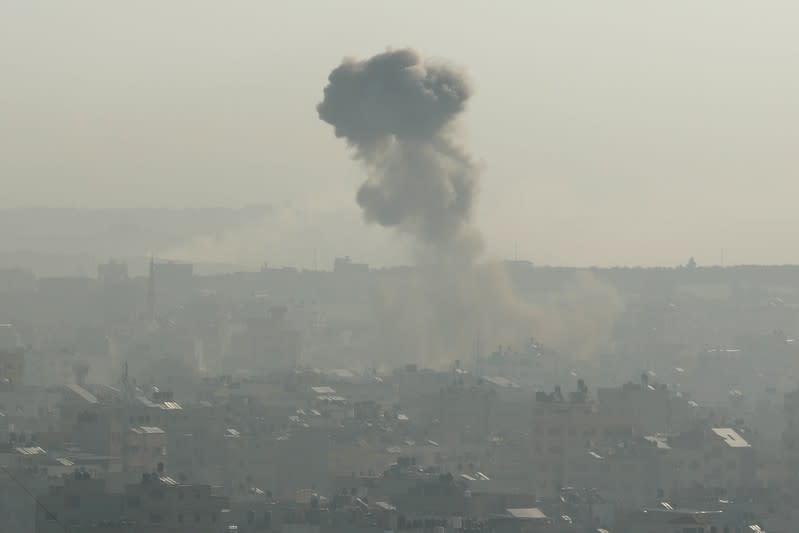 Smoke rises following an explosion in Gaza