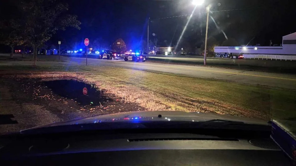 PHOTO: Law enforcement vehicles are shown at a scene of a shooting in Lewiston, Maine, on Oct. 25, 2023. (Nichoel Wyman Arel)