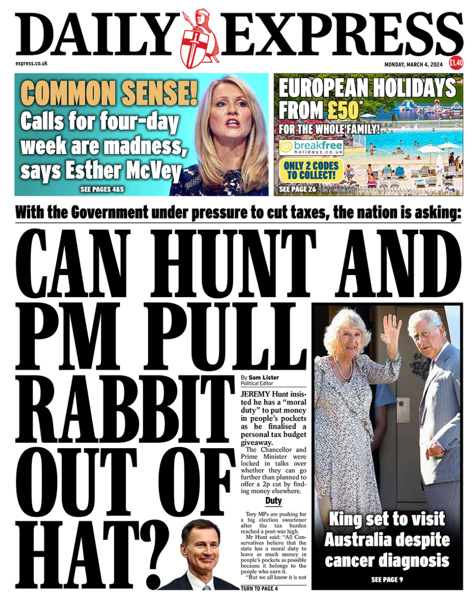 The headline in the Express reads: "Can Hunt and PM pull rabbit out of hat?".