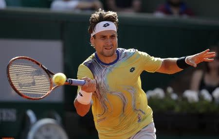 David Ferrer of Spain returns the ball to Andy Murray of Britain during their men's quarter-final match during the French Open tennis tournament at the Roland Garros stadium in Paris, France, June 3, 2015. REUTERS/Gonzalo Fuentes