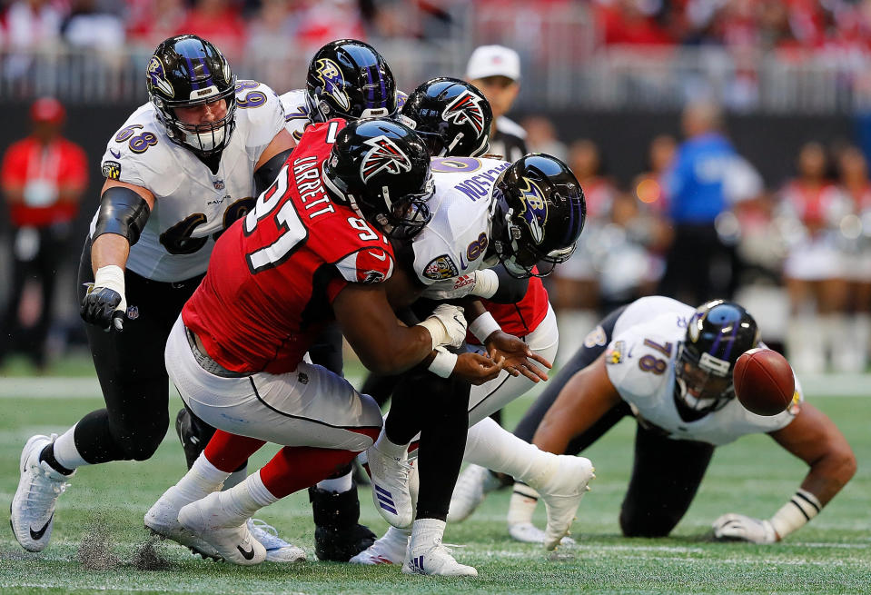 Grady Jarrett had a career-high six sacks in his fourth NFL season. (Getty)