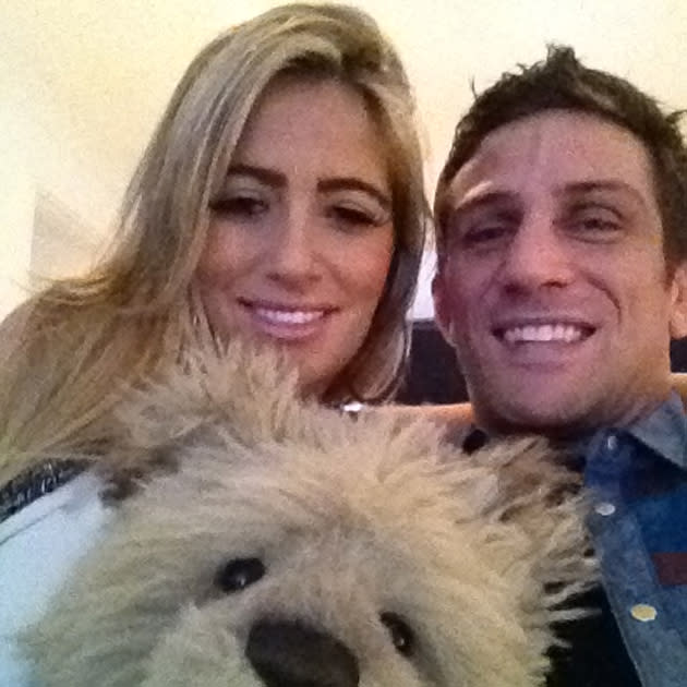 Celebrity couples: Chantelle Houghton and Alex Reid are so cute. This happy pic, complete with teddy would melt the most cynical of hearts.