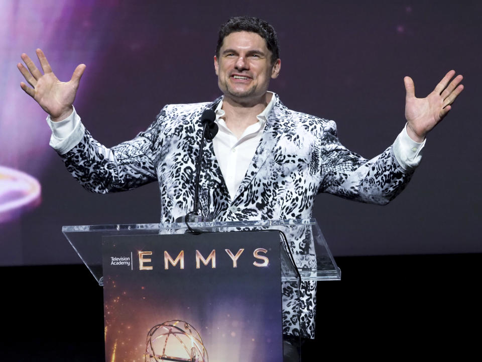 Flula Borg speaks at the 71st Los Angeles Area Emmy Awards on Saturday, July 27, 2019. (Photo by Phil McCarten/Invision for the Television Academy/AP Images)