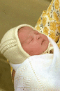 A close up of the hours-old Princess Charlotte outside St. Mary's Hospital in London.