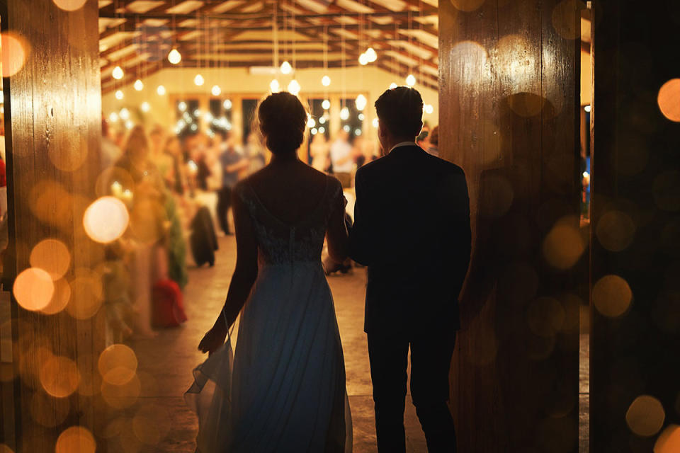 Silhouette of a Bride and Groom arriving to their ceremony