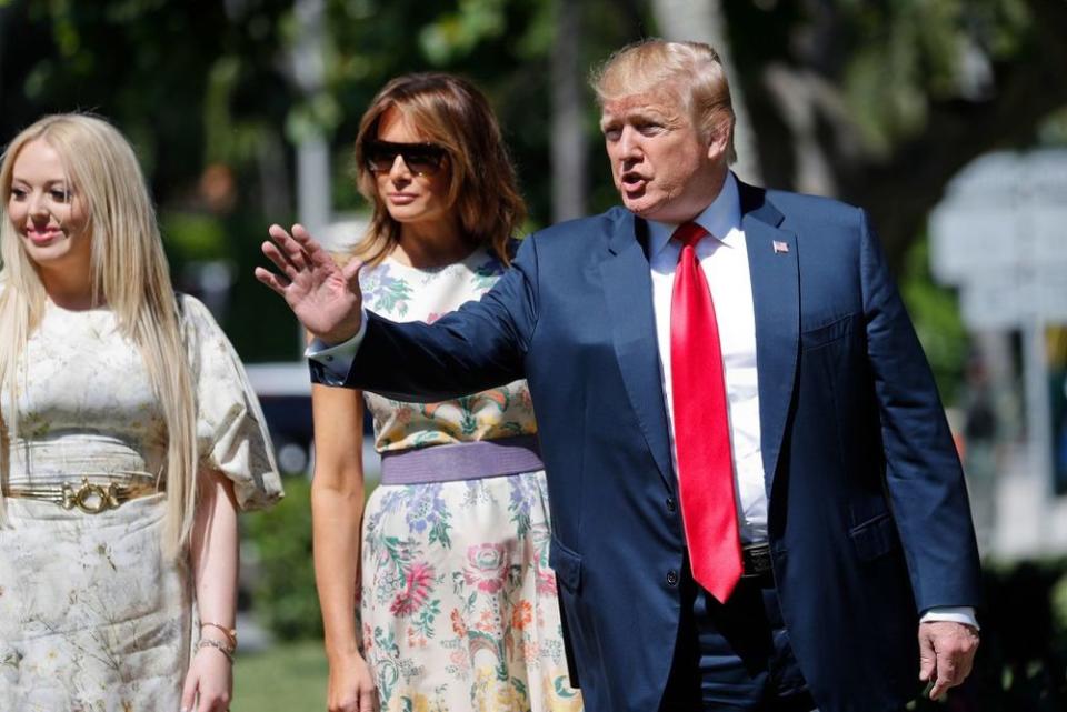 From left: Tiffany Trump, Melania Trump and Donald Trump in Palm Beach, Florida, on Sunday | Pablo Martinez Monsivais/AP/REX/Shutterstock