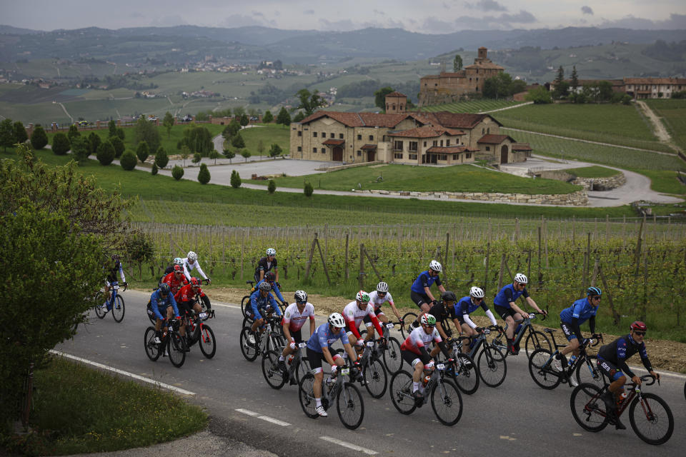 Cyclists compete at the third stage of the Giro d'Italia from Novara to Fossano, Italy, May 06, 2024. (Photo by Alessandro Garofalo/LaPresse via AP)