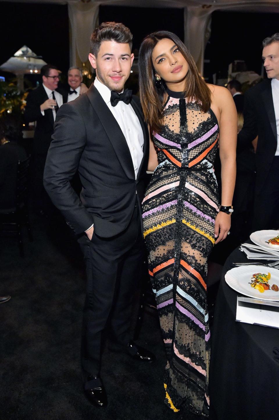 Nick Jonas and Priyanka Chopra Jonas at a gala on January 31, 2019.