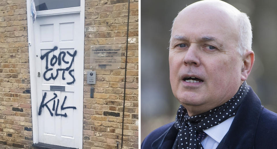 Iain Duncan Smith posted a picture of anti-Tory graffiti on social media. (Twitter/PA Images)