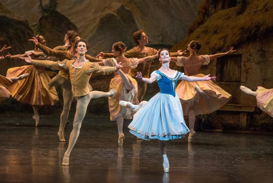 This July 13, 2012 photo released by the Lincoln Center Festival shows Aurelie Dupont as Giselle and Mathieu Ganio as Albrecht of the Paris Opera Ballet performing in "Giselle", presented by Lincoln Center Festival 2012 at the David H. Koch Theater in New York. (AP Photo/Lincoln Center Festival, Stephanie Berger)