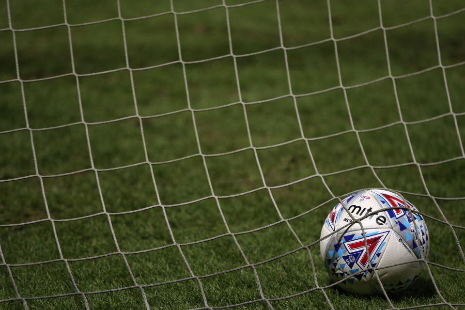 BURTON-UPON-TRENT, ENGLAND - MARCH 06: A general view of the Sky Bet EFL Mitre Delta match ball during the Sky Bet Championship match between Burton Albion and Brentford the at Pirelli Stadium on March 6, 2018 in Burton-upon-Trent, England. (Photo by James Williamson - AMA/Getty Images)