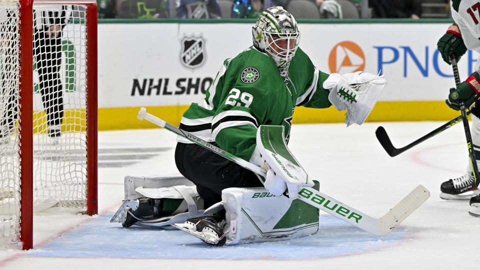 Jake Oettinger has been a standout for the Stars in the NHL playoffs for a second year in a row. (USA Today)