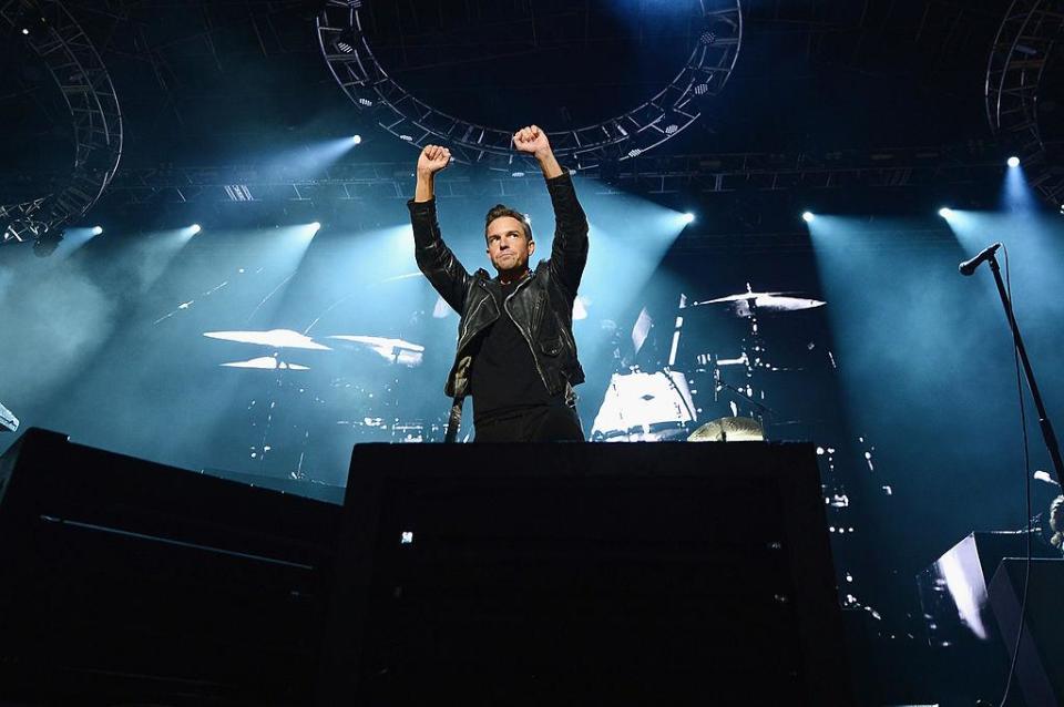 Brandon Flowers of The Killers on stage in 2014: Getty