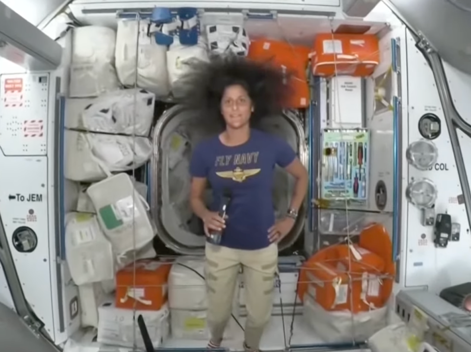 Suni Williams, pictured, gives a tour of the International Space Station (ISS) on June 8. Williams and Butch Wilmore will remain on the ISS until at least June 26, NASA officials said (NASA)