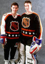 <p>BEST: The 1991 NHL All-Star Game jerseys are a pretty classic example of all-star jerseys. The big NHL logo, the broad stripes, the ever-present stars, and otherwise they're quite clean. Our models here are Montreal's Denis Savard and Patrick Roy, and the game was played at Chicago Stadium. (Getty Images) </p>