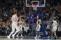 Los Angeles Lakers' LeBron James (6) shoots during the second half of the team's NBA basketball game against the Indiana Pacers, Wednesday, Nov. 24, 2021, in Indianapolis. (AP Photo/Darron Cummings)