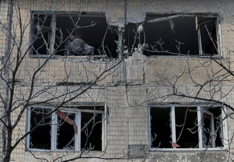 Damage during fighting between the Ukrainian army and pro-Russian separatists