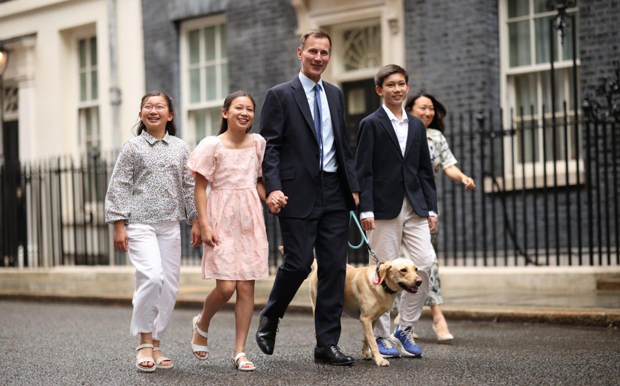 Jeremy Hunt, Lucia Hunt and their children leave 11 Downing Street after Labour's victory